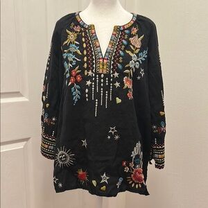 Johnny Was Black and Blue Embellished Tunic